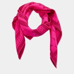 Hermes Pink Printed Silk Square Scarf