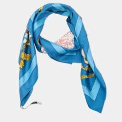 Pre Owned Hermes Blue Brise De Charme Printed Silk Square Scarf