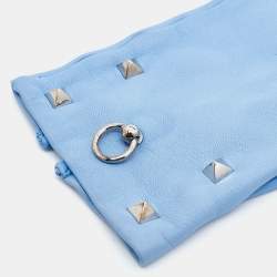 Pre Owned Hermès Blue Leather Medor Stud Gloves Size 7.5