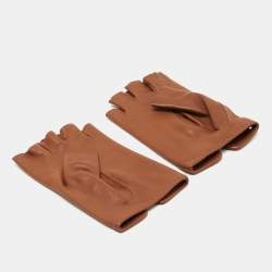 Hermes Brown Leather Perforated Fingerless Gloves Size 8