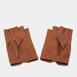 Hermes Brown Leather Perforated Fingerless Gloves Size 8