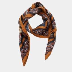 Hermes Brown Sous Le Cedre Printed Silk Square Scarf