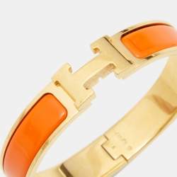 Hermes Clic H Orange Enamel Gold Plated Narrow Bracelet