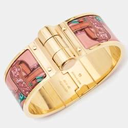 Pre Owned Hermès Rose Couture Brides de Gala Enamel Charniere Wide Bracelet