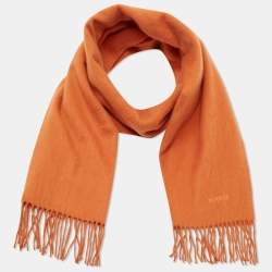 Pre Owned Hermes Vintage Orange Cashmere Wool Fringe Stole