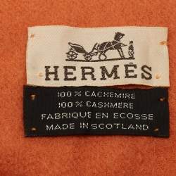 Pre Owned Hermes Vintage Orange Cashmere Wool Fringe Stole