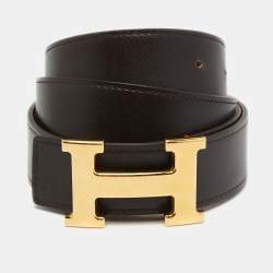 Hermes Orange/Chocolat Togo and Box Leather H Buckle Reversible Belt 100CM