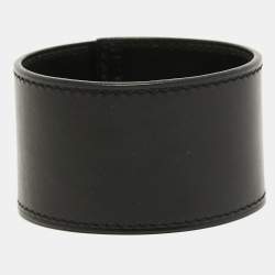 Hermes Black Leather Chamonix Vegas Lock Wide Cuff Bracelet