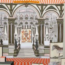 Pre Owned Hermes Orange Grand Theatre Nouveau Printed Silk Square Scarf