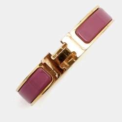 Hermes Clic H Pink Enamel Gold Plated Bracelet