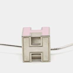 Hermes Silver/Pink Enamel Cage d'H Cube Pendant Necklace