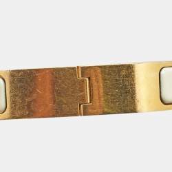 Hermes Clic H White Enamel Gold Plated Narrow Bracelet
