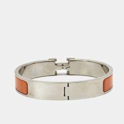 Hermes Clic H Orange Enamel Palladium Plated Narrow Bracelet