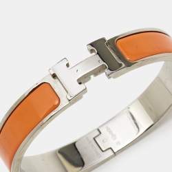 Hermes Clic H Orange Enamel Palladium Plated Narrow Bracelet