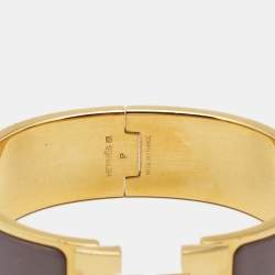 Hermès Clic Clac H Marron Glace Enamel Gold Plated Wide Bracelet
