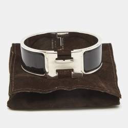 Hermès Clic Clac H Black Enamel Palladium Plated Wide Bracelet