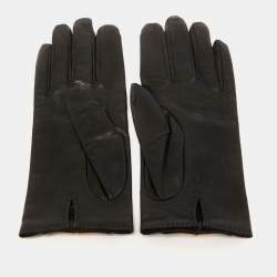 Hermes Black Lambskin Leather Soya Gloves 9