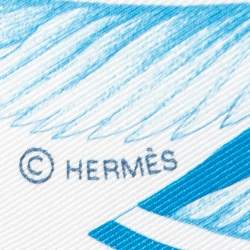 Hermes Blue/Green A La Plume Printed Silk Square Scarf