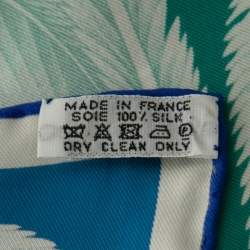 Hermes Blue/Green A La Plume Printed Silk Square Scarf