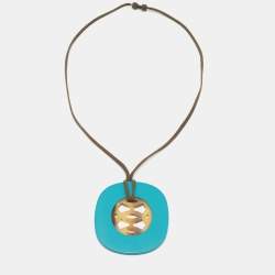 Pre Owned Hermes Green Horn & Lacquer Lift Pendant Necklace