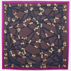 Hermes Brown Tres Kelly Printed Silk Square Scarf