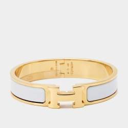 Hermes Clic H White Enamel Gold Plated Bracelet