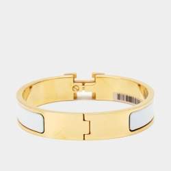 Hermes Clic H White Enamel Gold Plated Bracelet