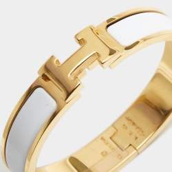 Hermes Clic H White Enamel Gold Plated Bracelet