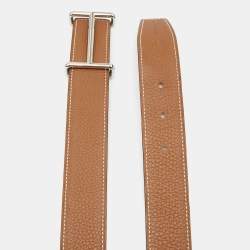 Pre Owned Hermes Black/Gold Togo and Box Leather H D'ancre Reversible Belt 85CM