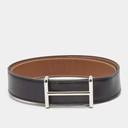 Hermes Black/Gold Togo and Box Leather Constance Reversible Belt – Pre  Porter