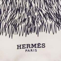 Hermes Cream Scribble Printed Silk Square Scarf