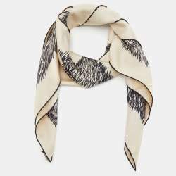 Hermes Cream Scribble Printed Silk Square Scarf