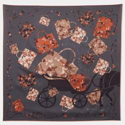 Hermes Brown Kelly En Caleche Printed Silk Square Scarf