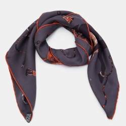 Hermes Brown Kelly En Caleche Printed Silk Square Scarf