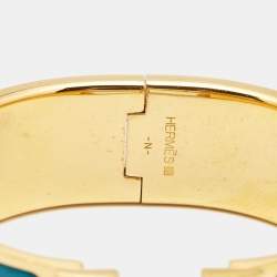 Hermes Clic Clac H Blue Enamel Gold Plated Wide Bracelet
