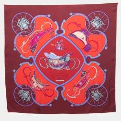 Hermes Red & Maroon Springs Silk Square Scarf