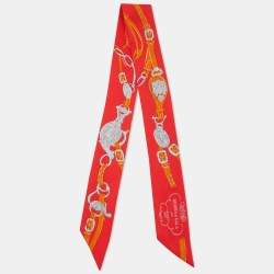 Hermes Red Printed Silk Twilly