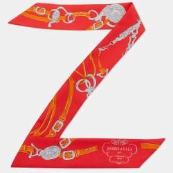 Hermes Red Printed Silk Twilly