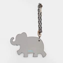 Pre Owned Hermes Blue & Silver Patterned Leather Silver Chain Bag Charm