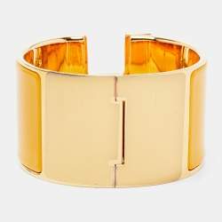 Hermes Clic Clac H Yellow Enamel Gold Plated Extra Wide Bracelet