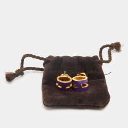 Pre Owned Hermes Pop H Purple Lacquered Gold Plated Stud Earrings