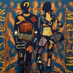 Pre Owned Hermes Yellow/Blue Monsieur et Madame Silk Scarf