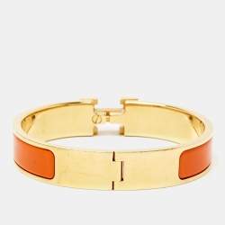 Hermes Clic H Orange Enamel Gold Tone Bracelet