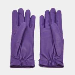 Pre Owned Hermès Purple Leather Stitch Detail Gloves Size 7