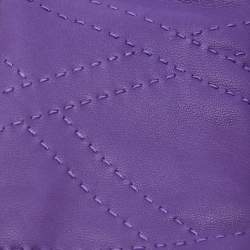 Pre Owned Hermès Purple Leather Stitch Detail Gloves Size 7