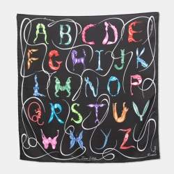 Pre Owned Hermes Black Faune Lettree Silk Gavroche Scarf