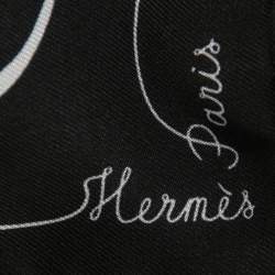 Pre Owned Hermes Black Faune Lettree Silk Gavroche Scarf
