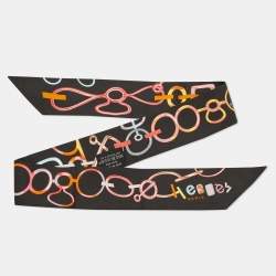 Hermes Black Do Re Boucles Silk Twilly Scarf