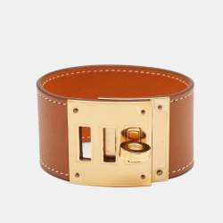 Hermes Kelly Dog  Leather Gold Tone Bracelet