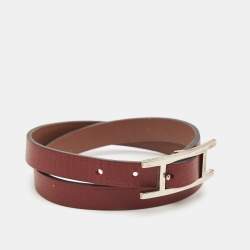 Hermes Behapi Leather Palladium Plated Double Tour Bracelet